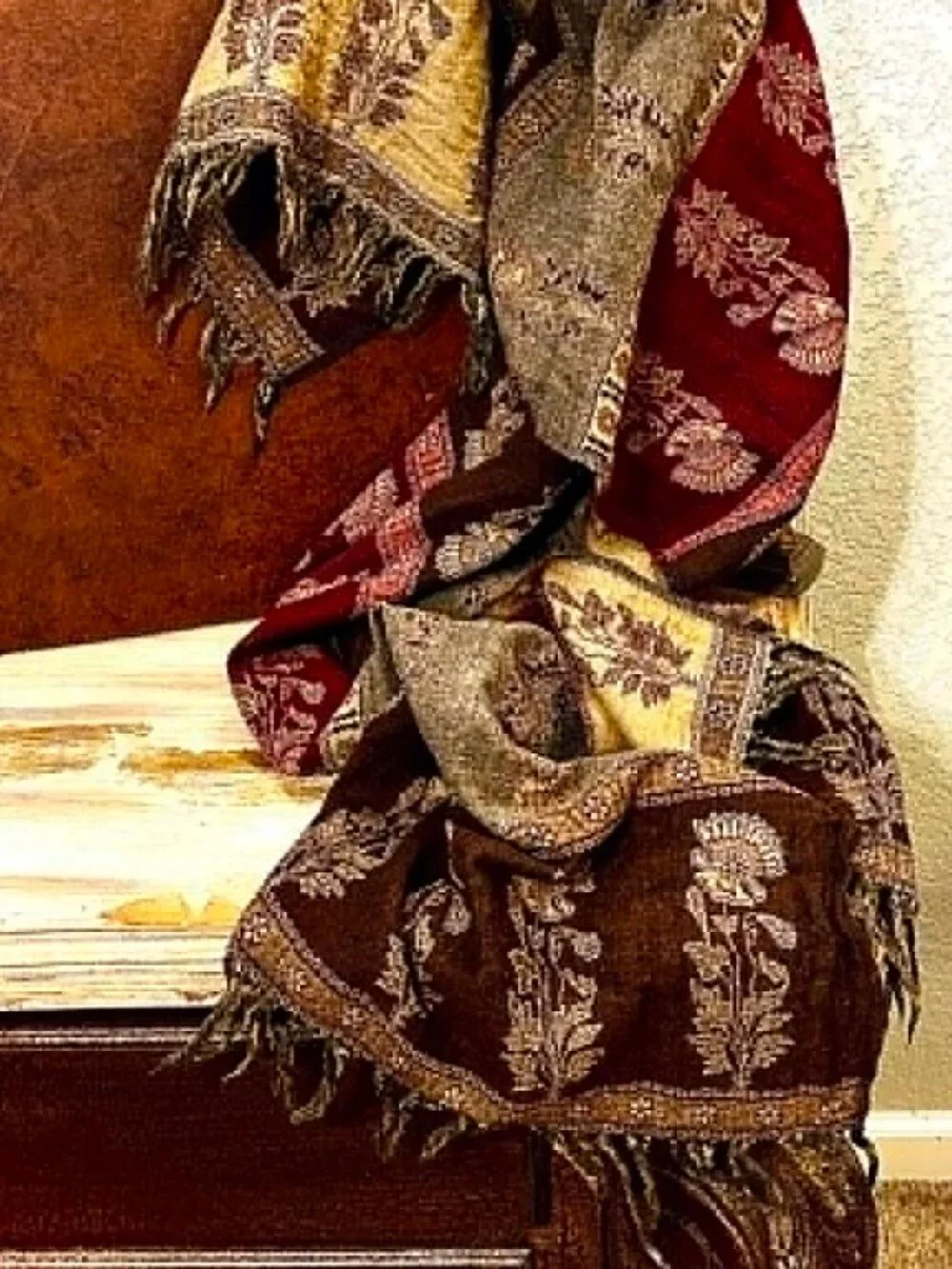 ALEXANDRA'S ACCENTS Vintage Pashmina Floral Tapestry Full Shawl Wrap Throw 78x40
